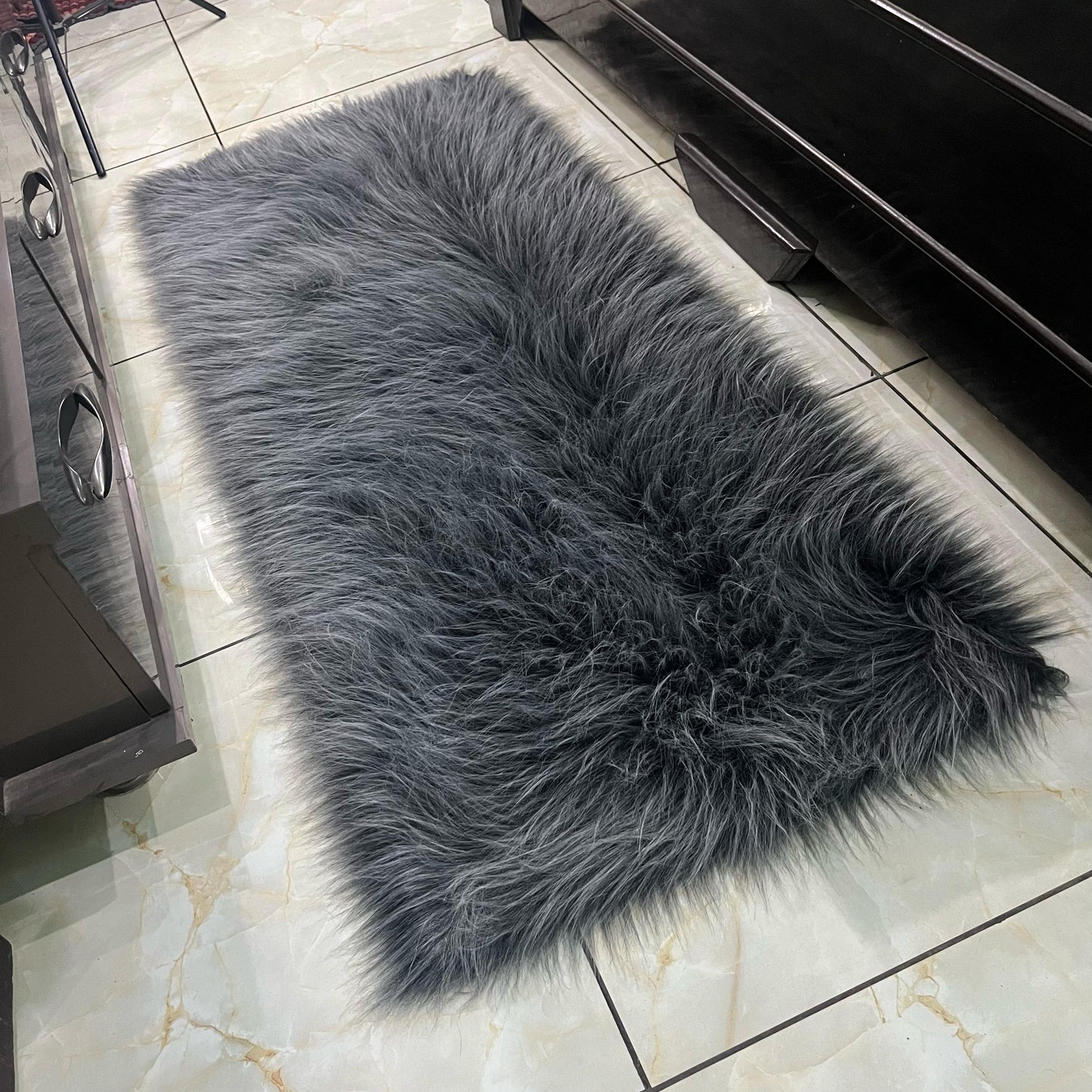 Grey Faux Fur Rug, Luxury Fluffy Rug