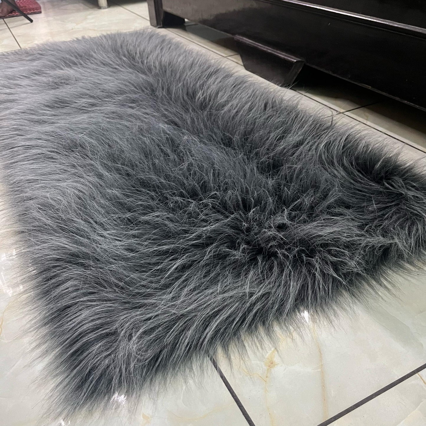 Grey Faux Fur Rug, Luxury Fluffy Rug