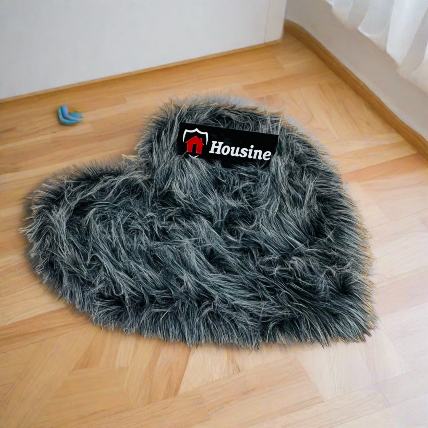 Grey-multi Heart Faux Fur Rug, Luxury Fluffy Mat -(80×80) cm