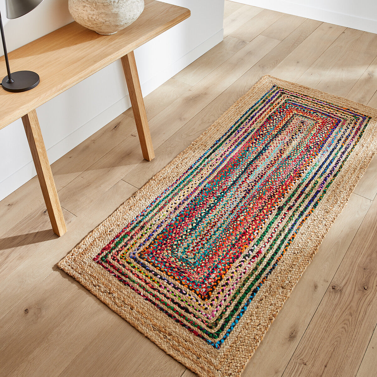 Natural Jute With Multicolor Cotton Braided Floor Area Mat/Carpet/Rug