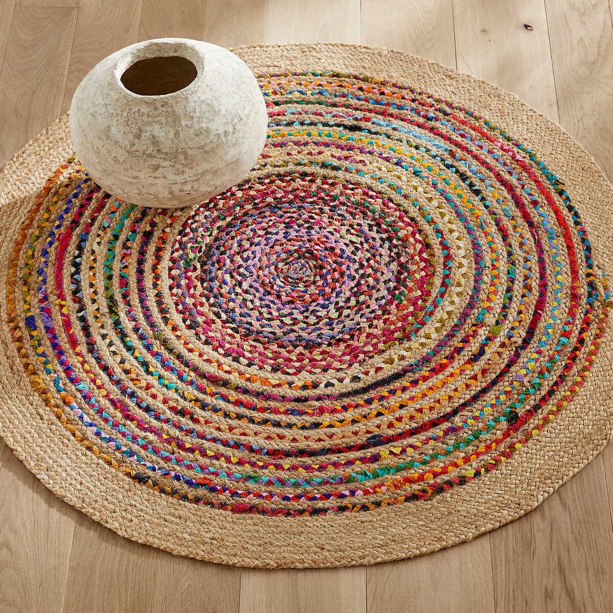 Natural Jute With Multicolor Cotton Braided Floor Area Mat/Carpet/Rug