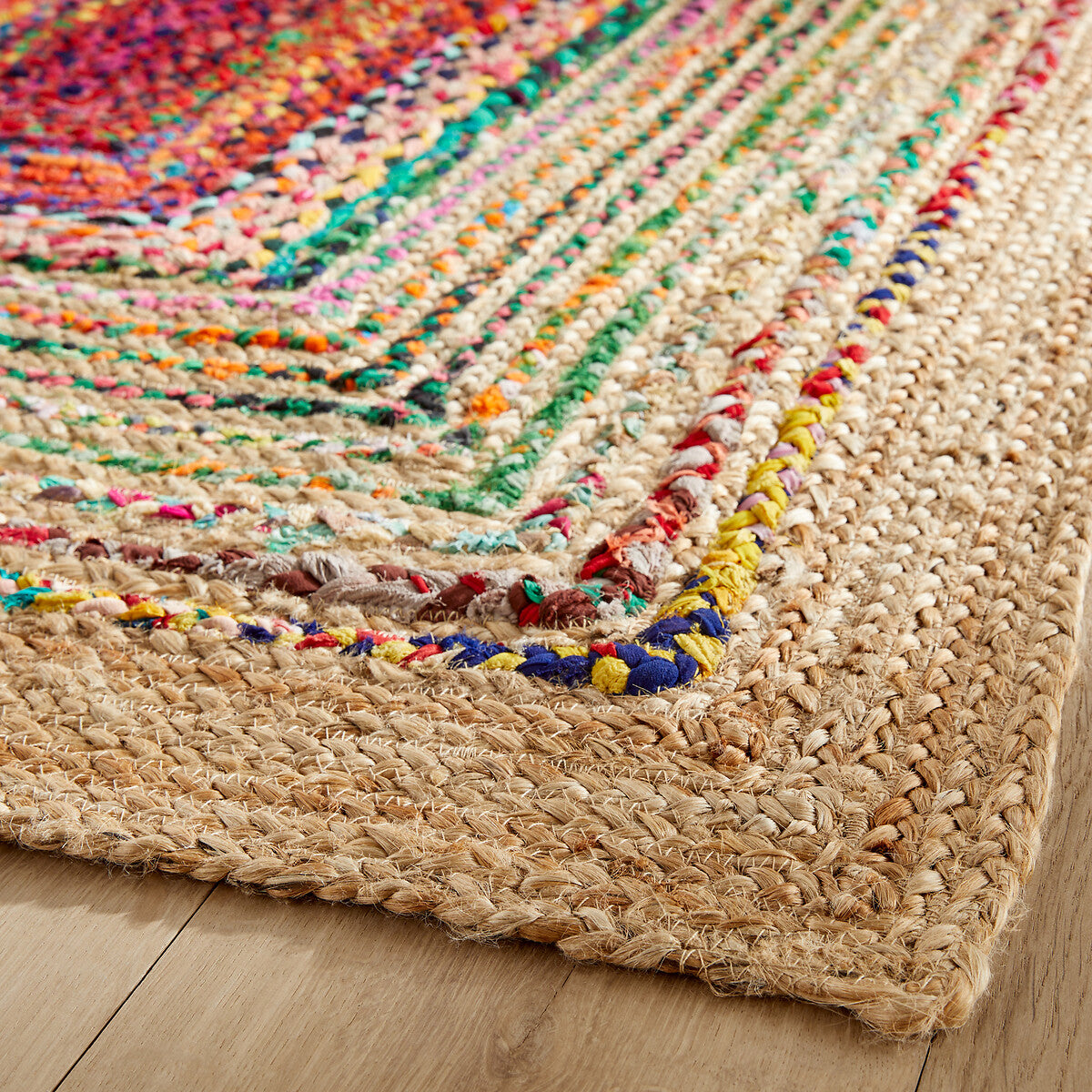 Natural Jute With Multicolor Cotton Braided Floor Area Mat/Carpet/Rug