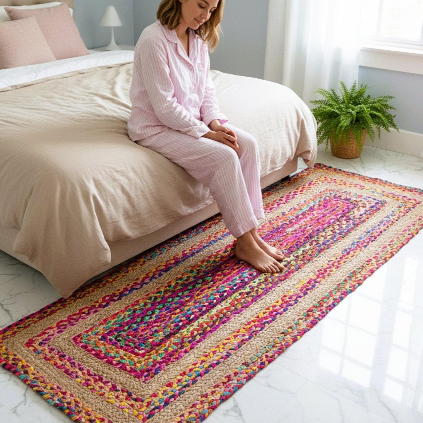 Multicolored Cotton With Natural Jute
