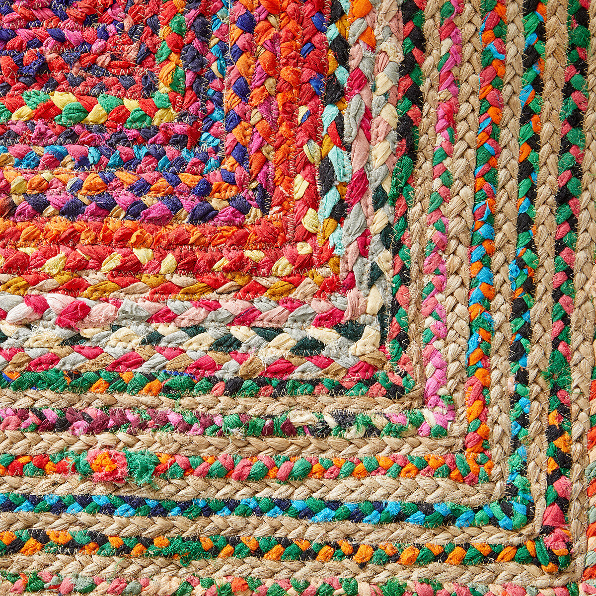 Natural Jute With Multicolor Cotton Braided Floor Area Mat/Carpet/Rug