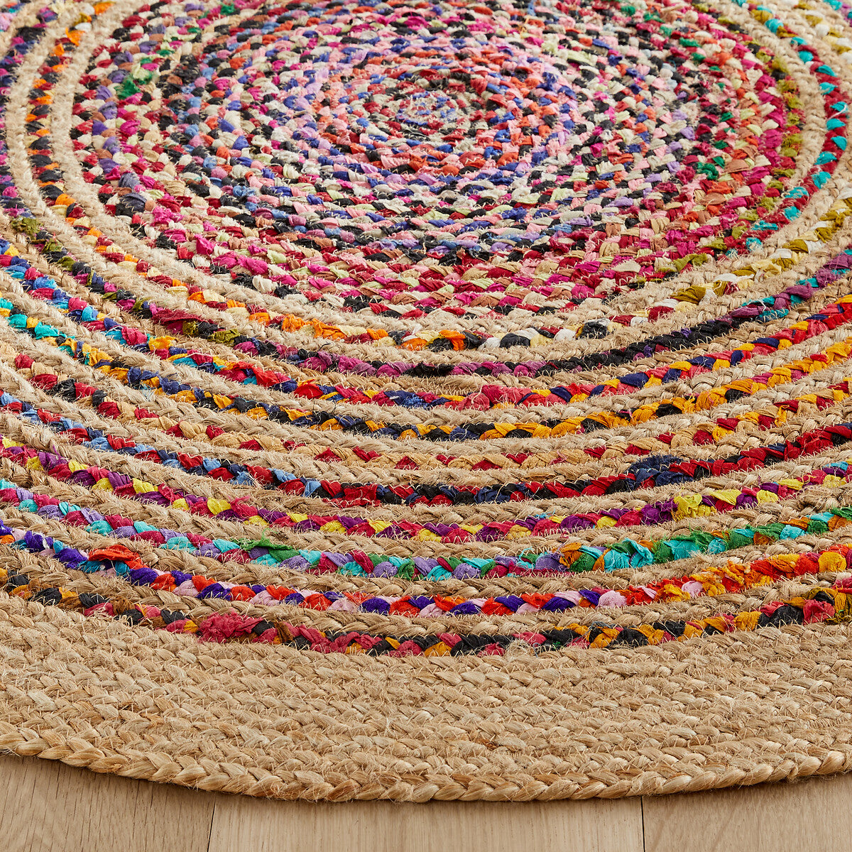 Natural Jute With Multicolor Cotton Braided Floor Area Mat/Carpet/Rug