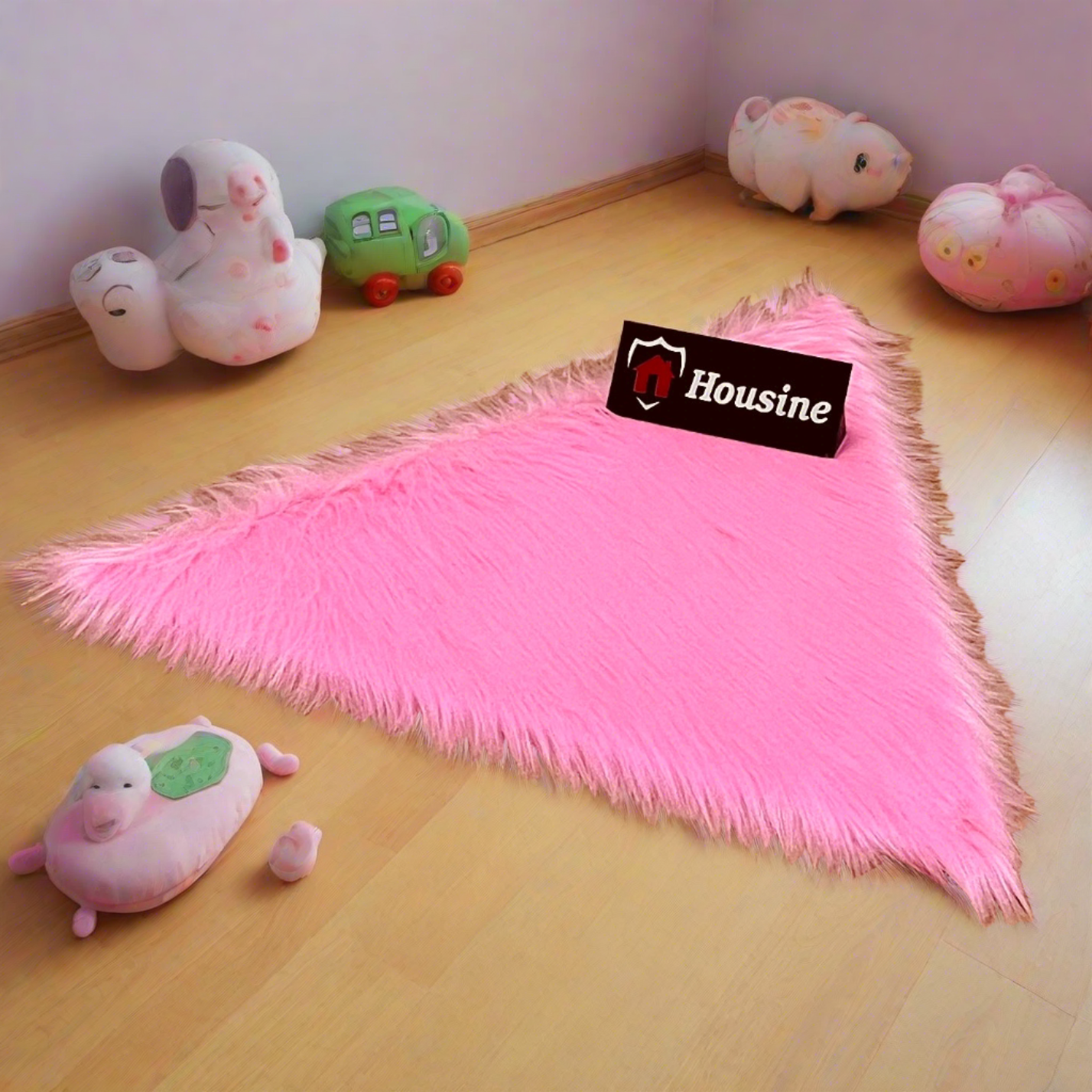 Pink Triangle Faux Fur Rug, Luxury Fluffy Mat -(90×90) cm