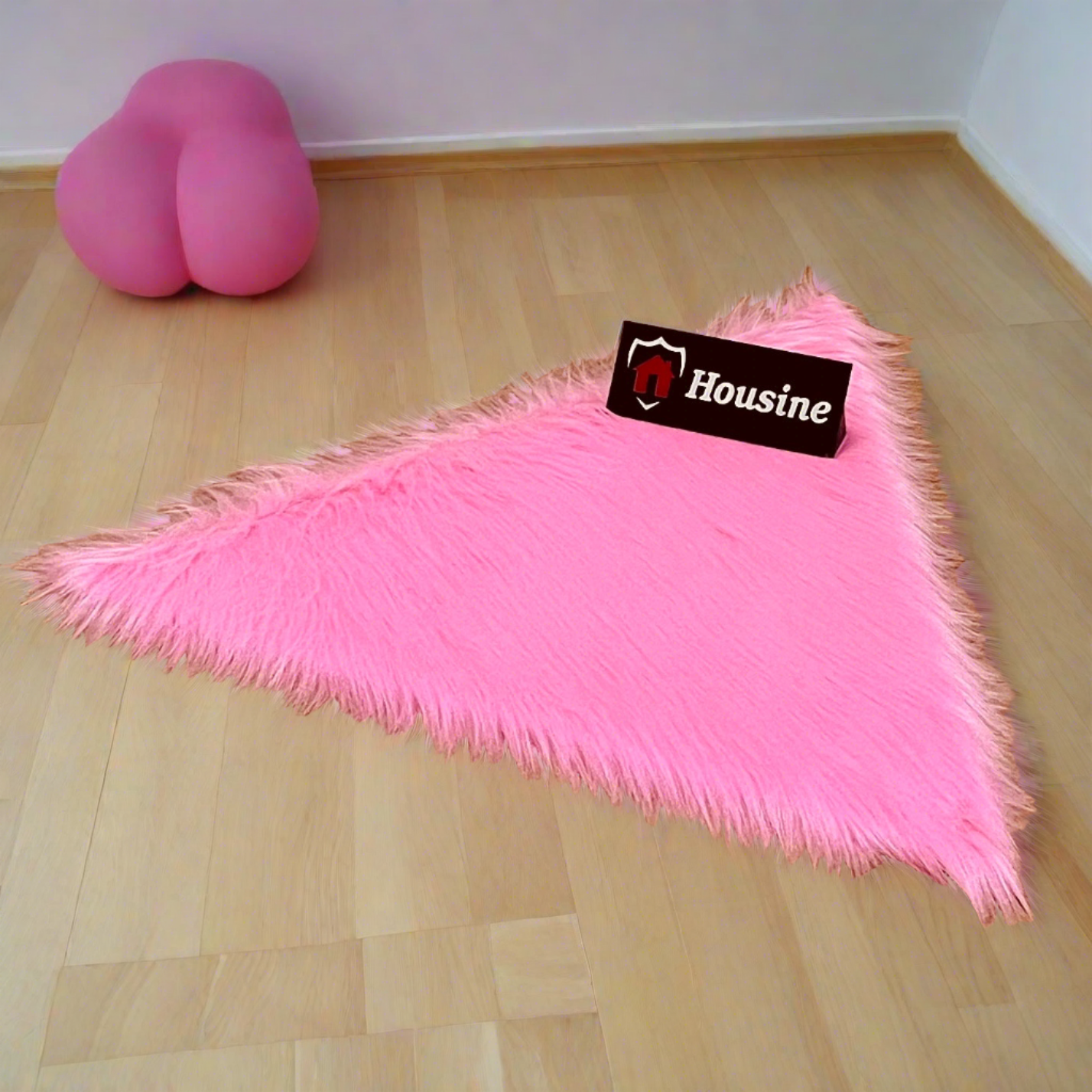 Pink Triangle Faux Fur Rug, Luxury Fluffy Mat -(90×90) cm