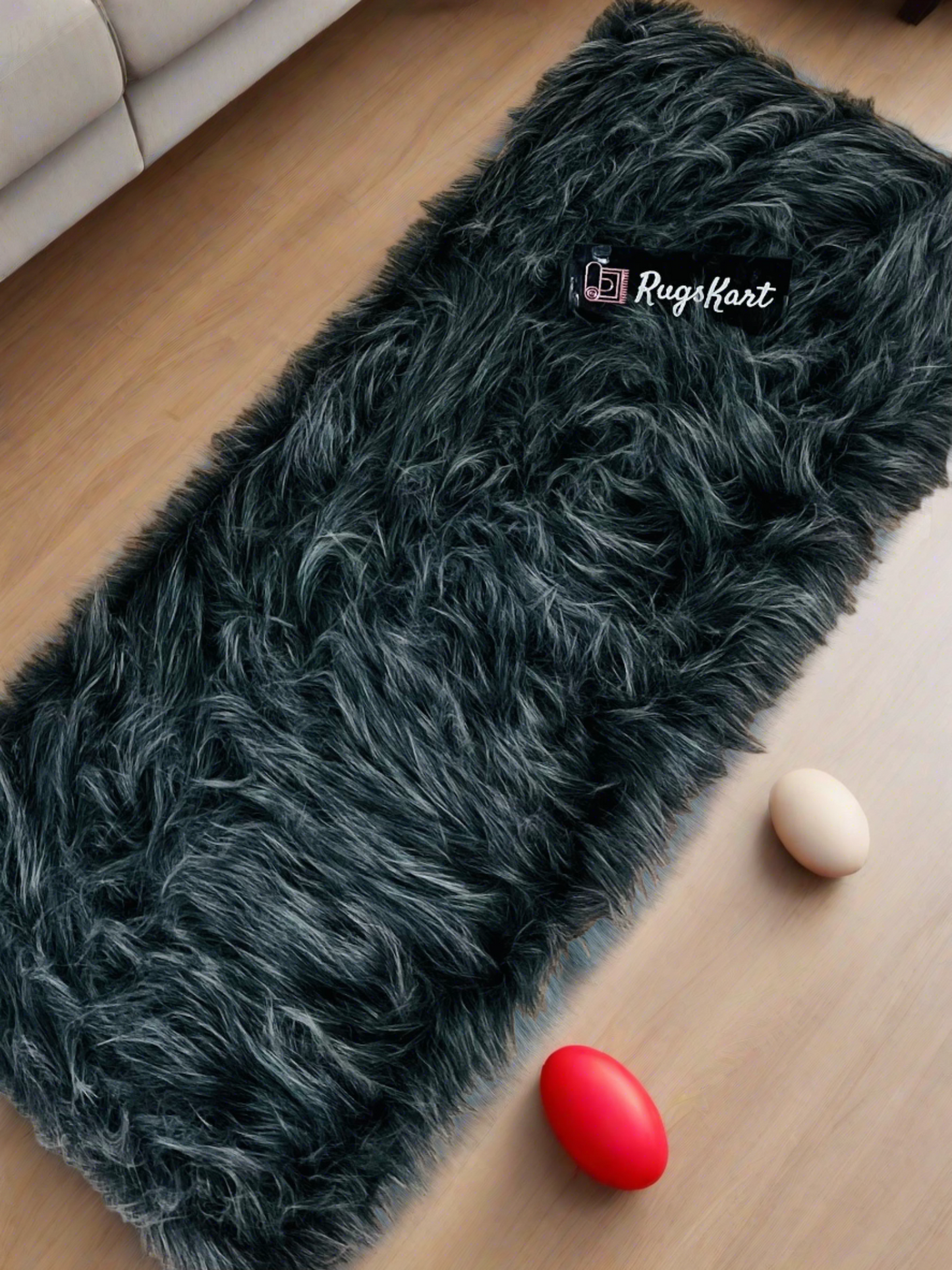 Gray Faux Fur Bedside Runner, Luxury Fluffy Mat – 60×150 cm