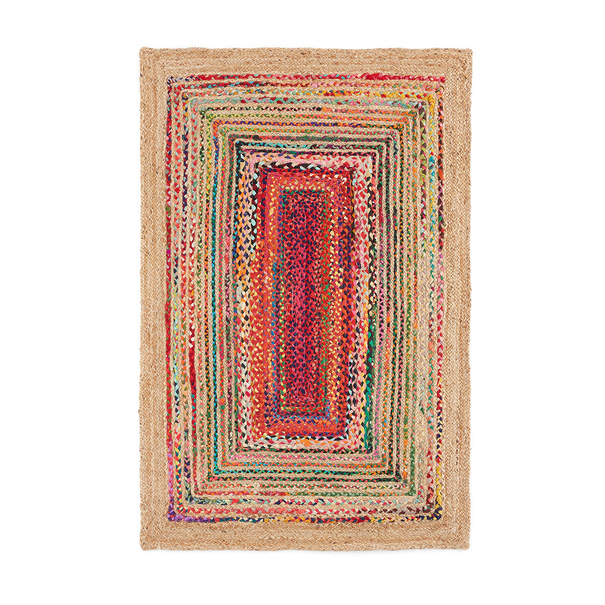 Natural Jute With Multicolor Cotton Braided Floor Area Mat/Carpet/Rug