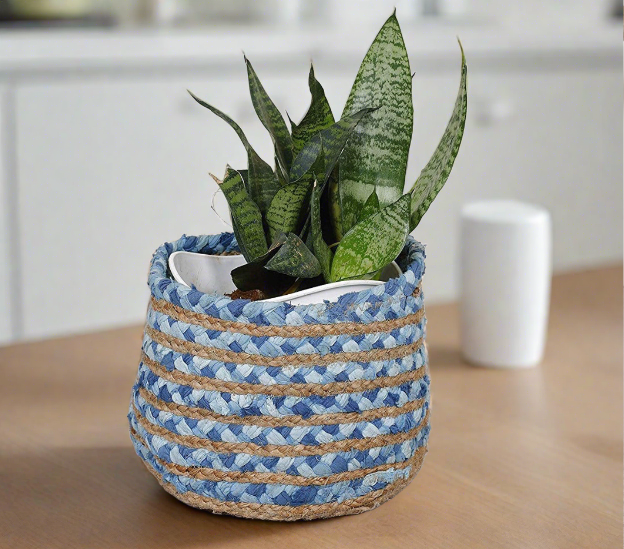 Denim With Jute Planter Basket