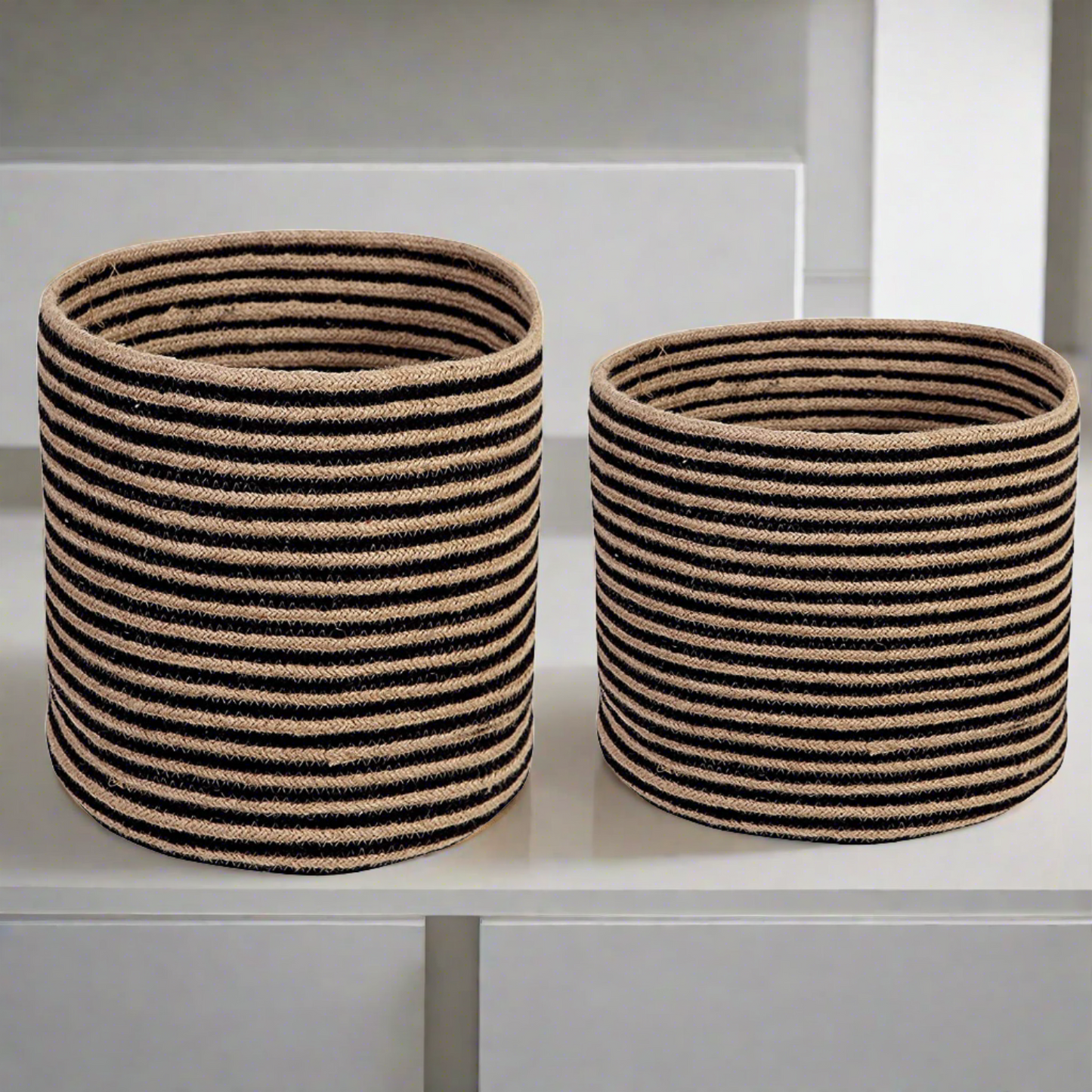 Organic Jute & Black Basket - Set of 2