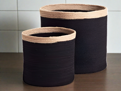 Jute Organic Ecofriendly Black Baskets - Set of 2