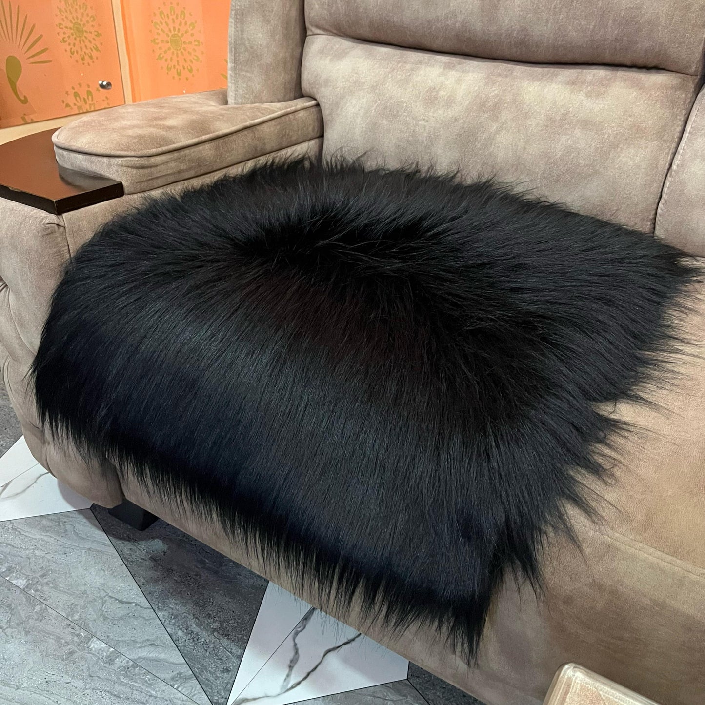 Black Faux Fur Sofa Mat , Door mat, Luxury Fluffy Mat – 60×60 cm ( 2 Feet x 2 Feet )