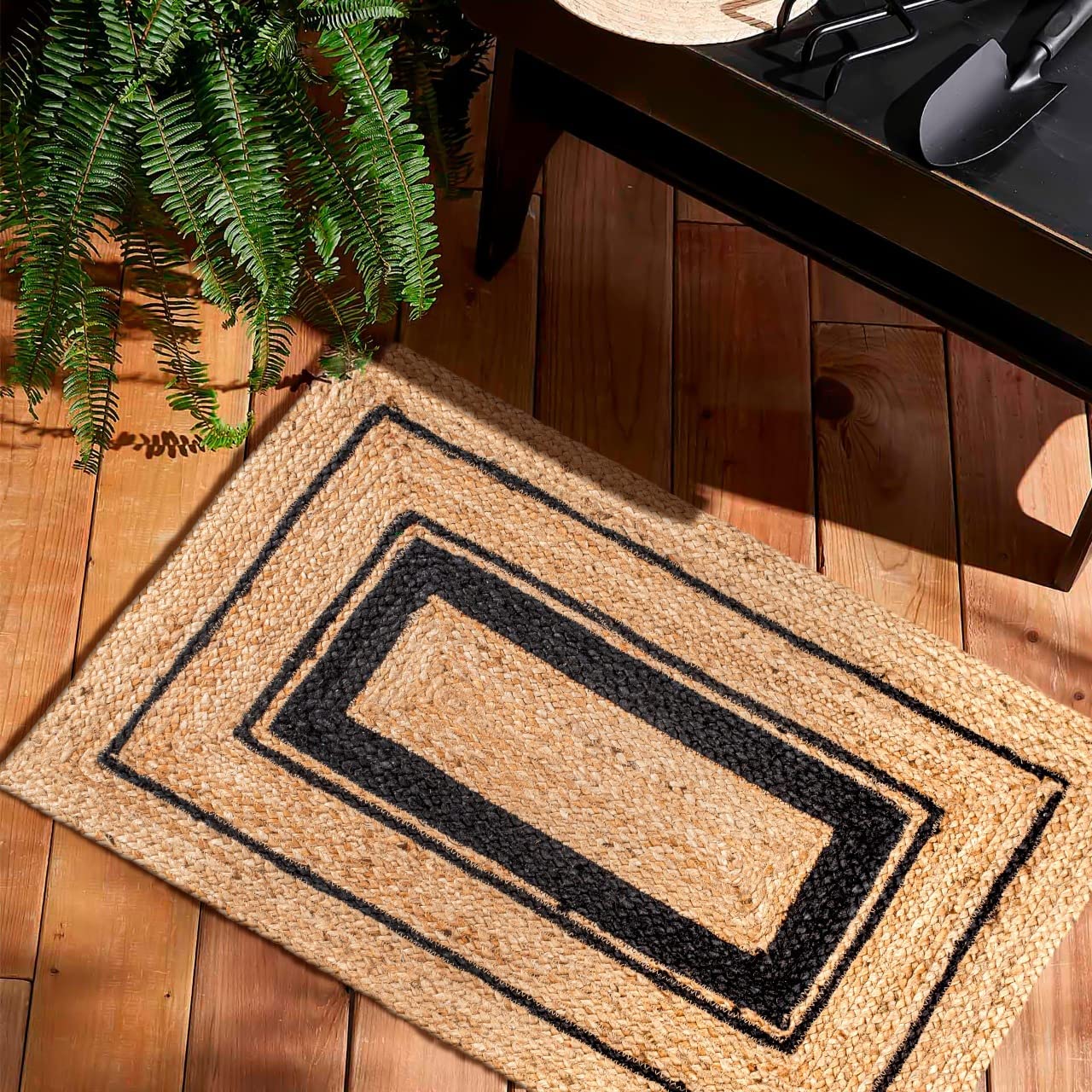 Black Design Jute Bedside Runner