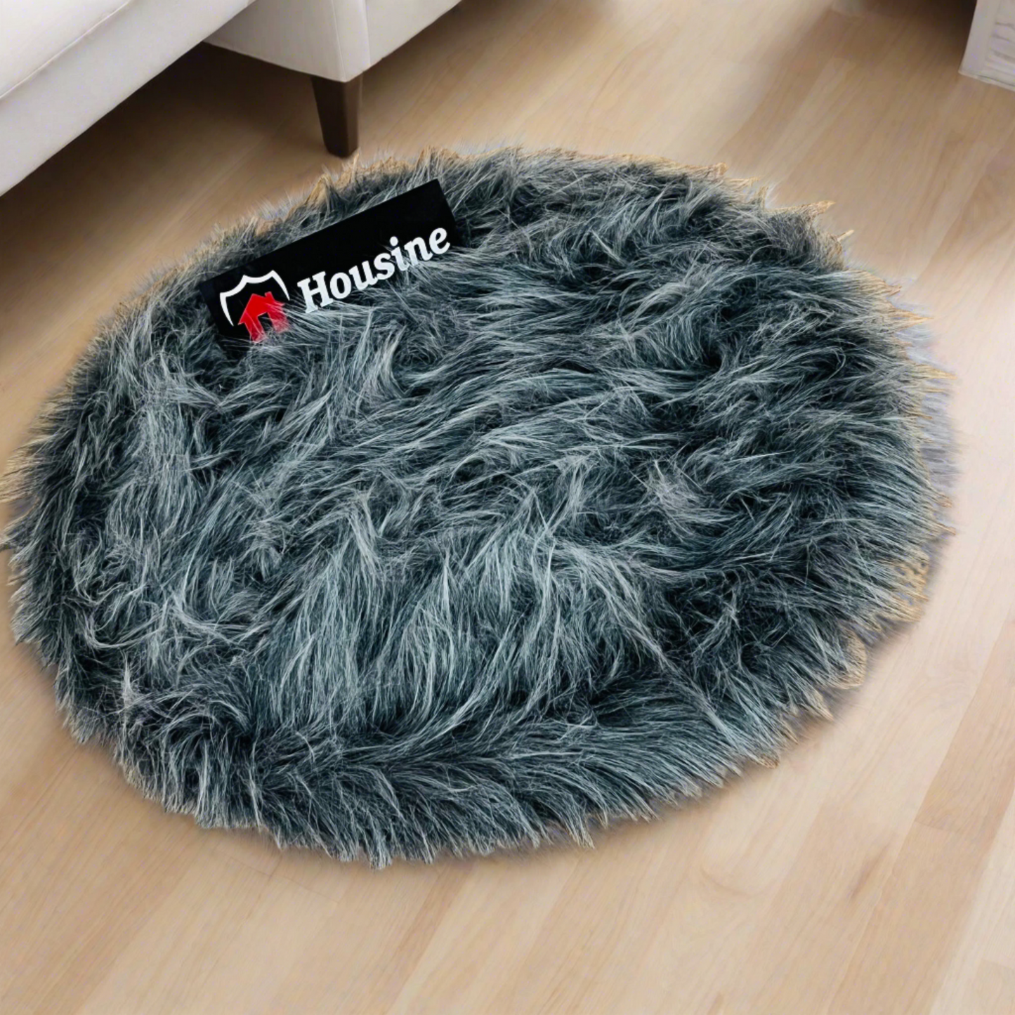 Grey_Multi Round Faux Fur Rug, Luxury Fluffy Mat -(80×80) cm