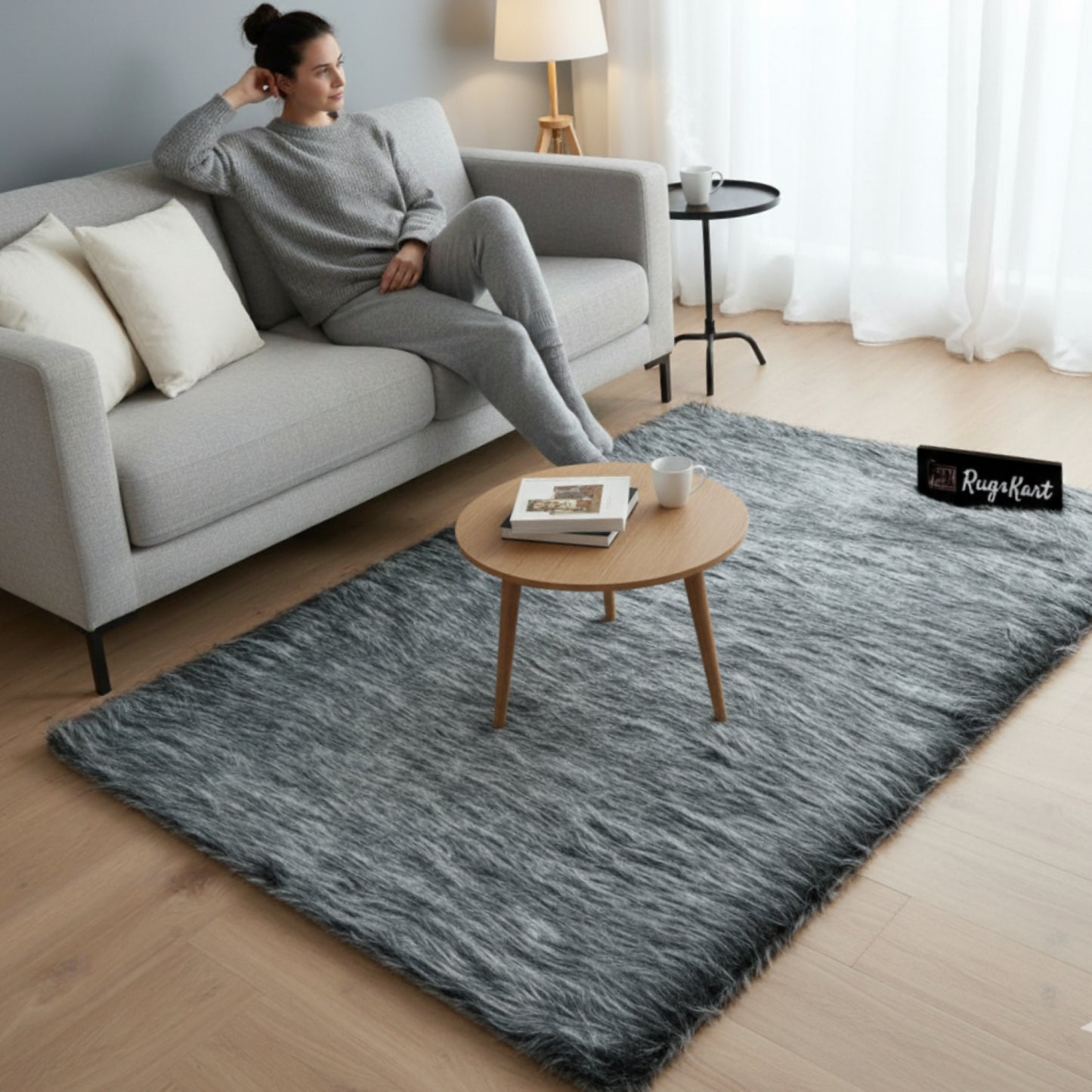 Grey Multi Faux Fur Rug, Luxury Fluffy Rug