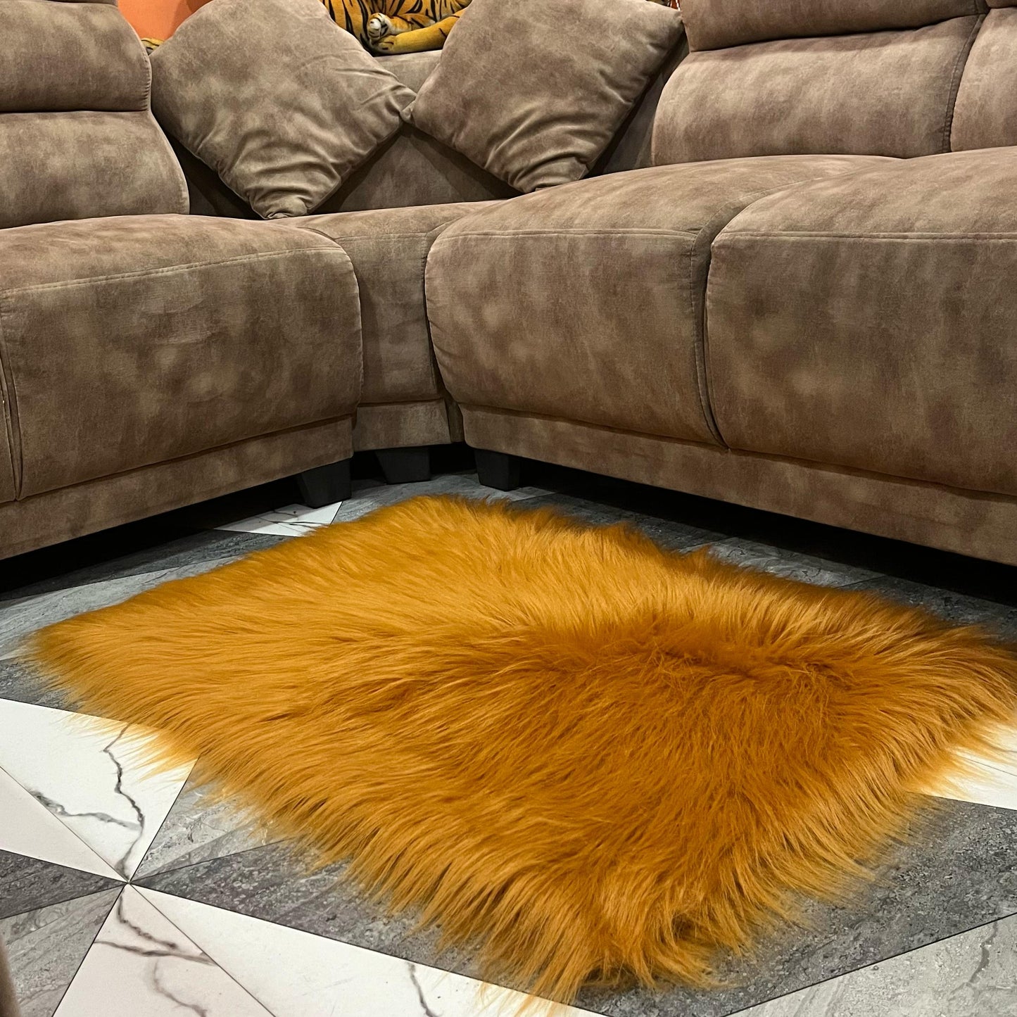 Golden Faux Fur Sofa Mat , Door mat, Luxury Fluffy Mat – 60×90 cm ( 2 Feet x 3 Feet )
