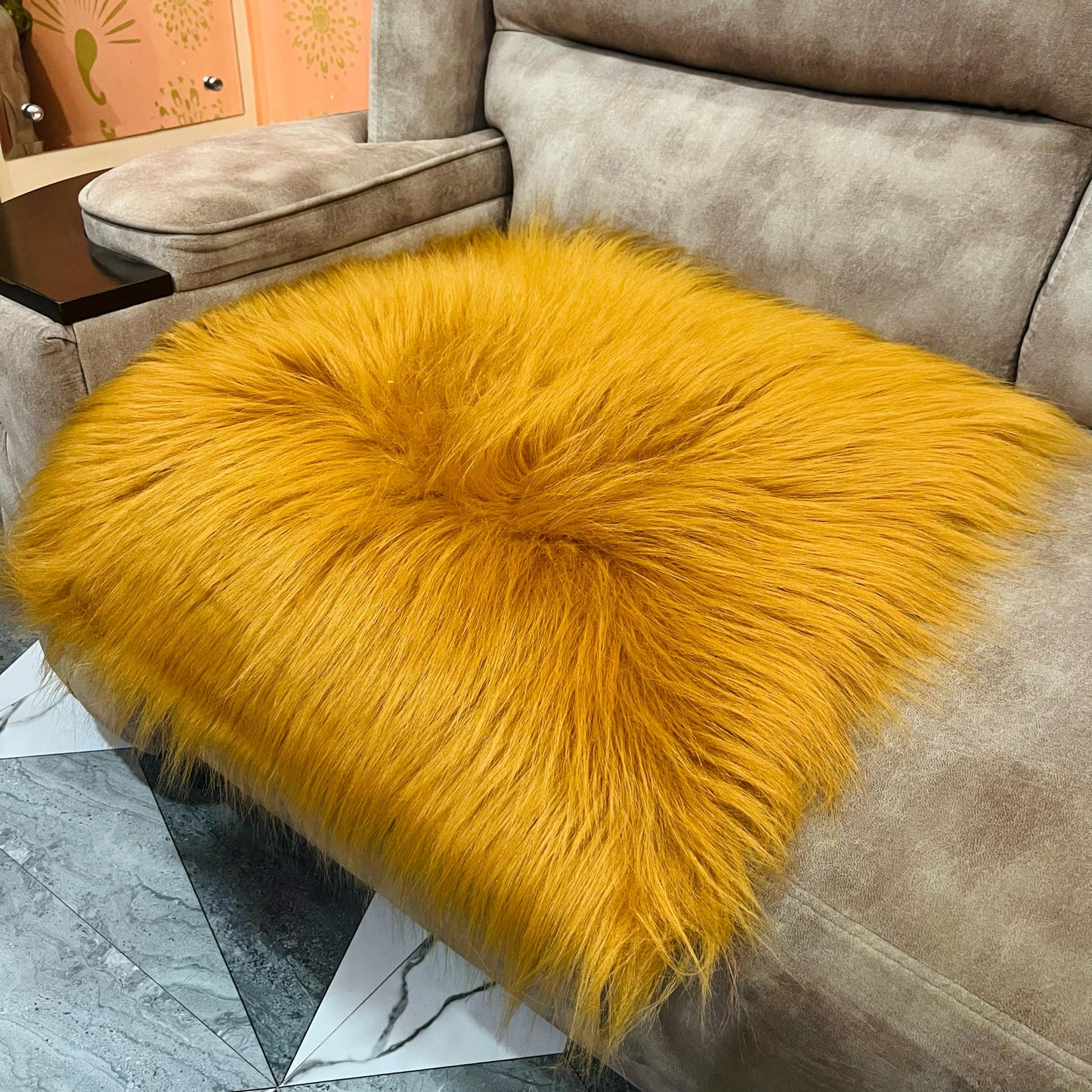 Golden Faux Fur Sofa Mat , Door mat, Luxury Fluffy Mat – 60×60 cm ( 2 Feet x 2 Feet )