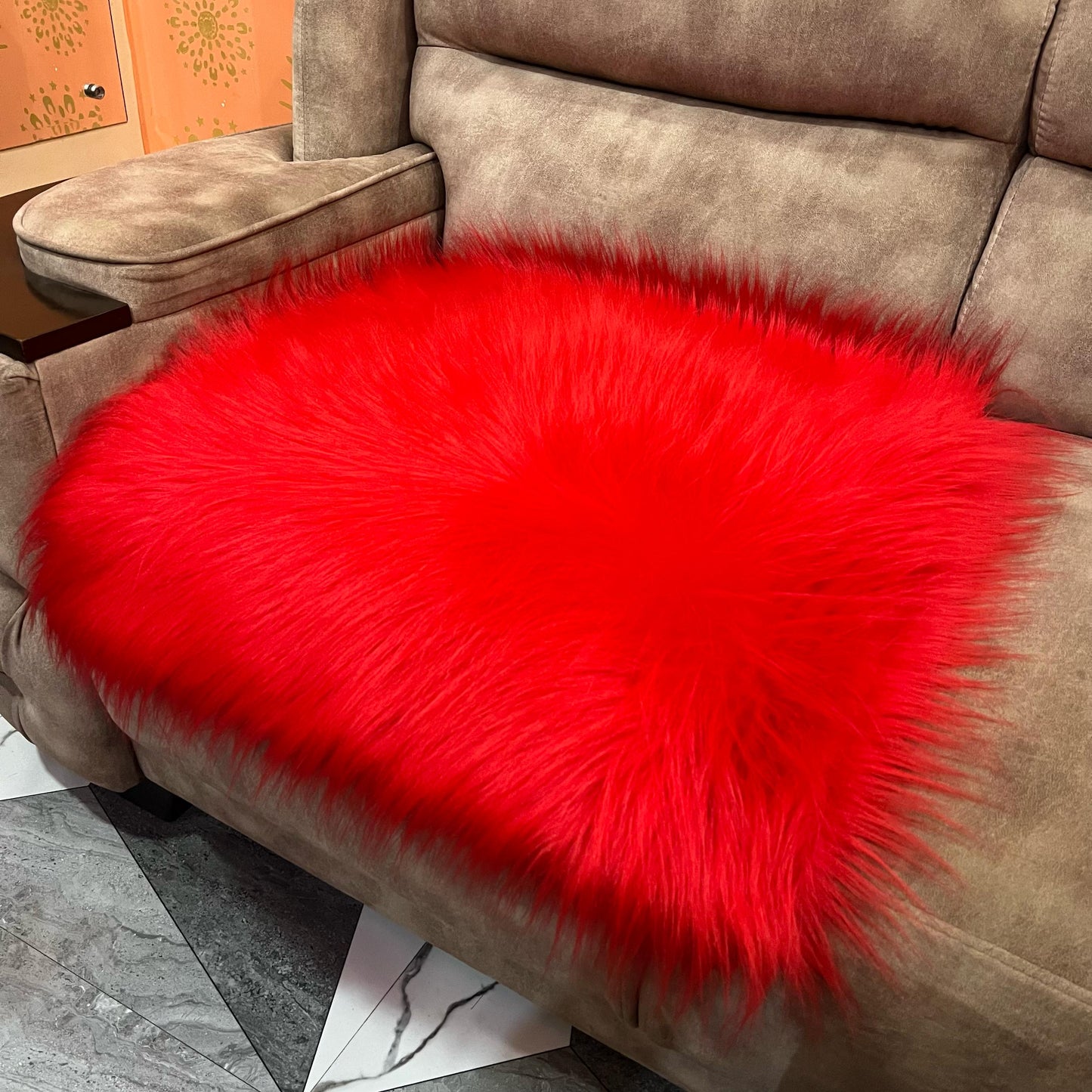 Red Faux Fur Sofa Mat , Door mat, Luxury Fluffy Mat – 60×60 cm ( 2 Feet x 2 Feet )