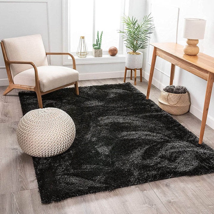 Premium Ultra-Soft Black Microfiber Shaggy Rug – Luxury High-Pile Fluffy Area Carpet for Living Room, Bedroom & Office Floor Decor