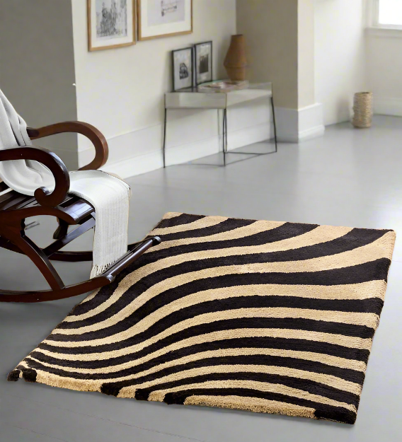 Beige & Brown Modern Latest shaggy Area Rug