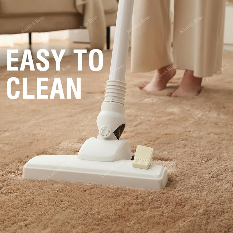 Premium Plain Beige Shag Area Rug – Luxuriously Soft Microfiber Floor Carpet Mat for Home Decor