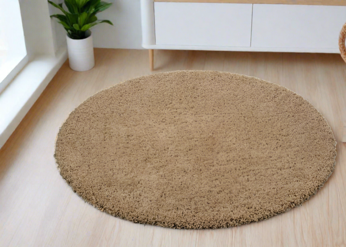 Beige Contemporary Microfiber Modern Shaggy Rug