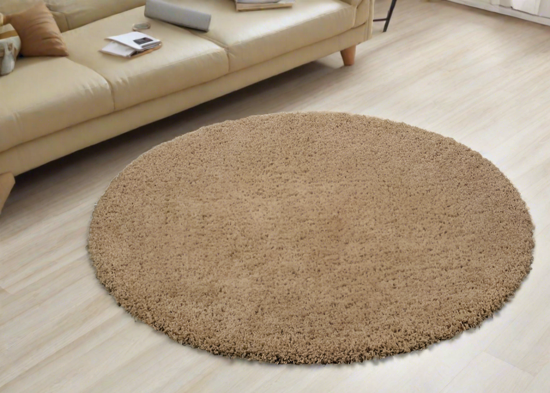 Beige Contemporary Microfiber Modern Shaggy Rug