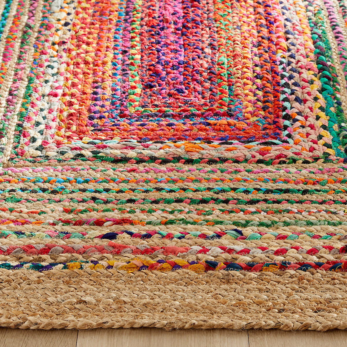 Natural Jute With Multicolor Cotton Braided Floor Area Mat/Carpet/Rug