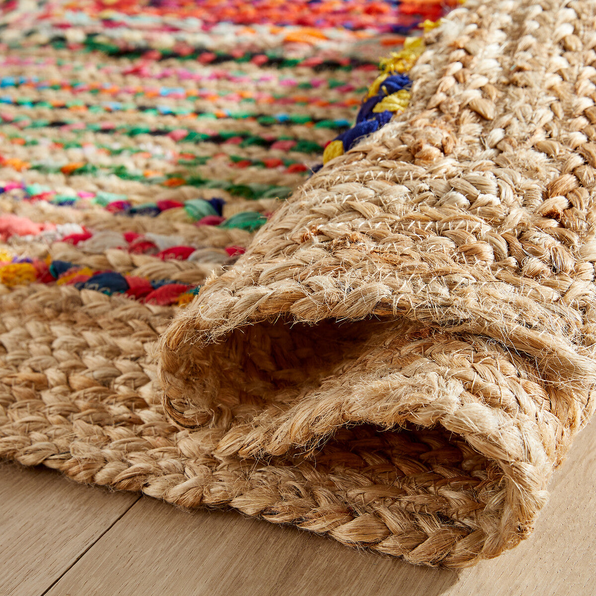 Natural Jute With Multicolor Cotton Braided Floor Area Mat/Carpet/Rug