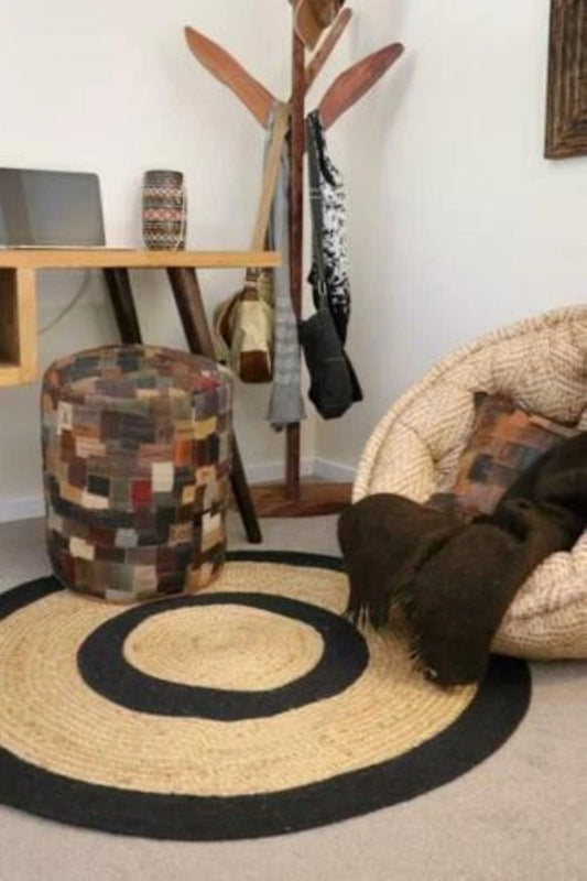 Black Cotton With Eco-friendly Jute Rug