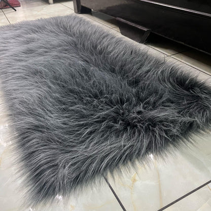 Grey Multi Faux Fur Rug, Luxury Fluffy Rug