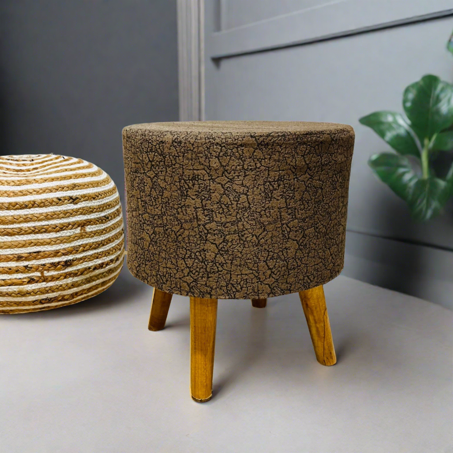 Home Utility Padded Stool/ Ottoman Natural Finish