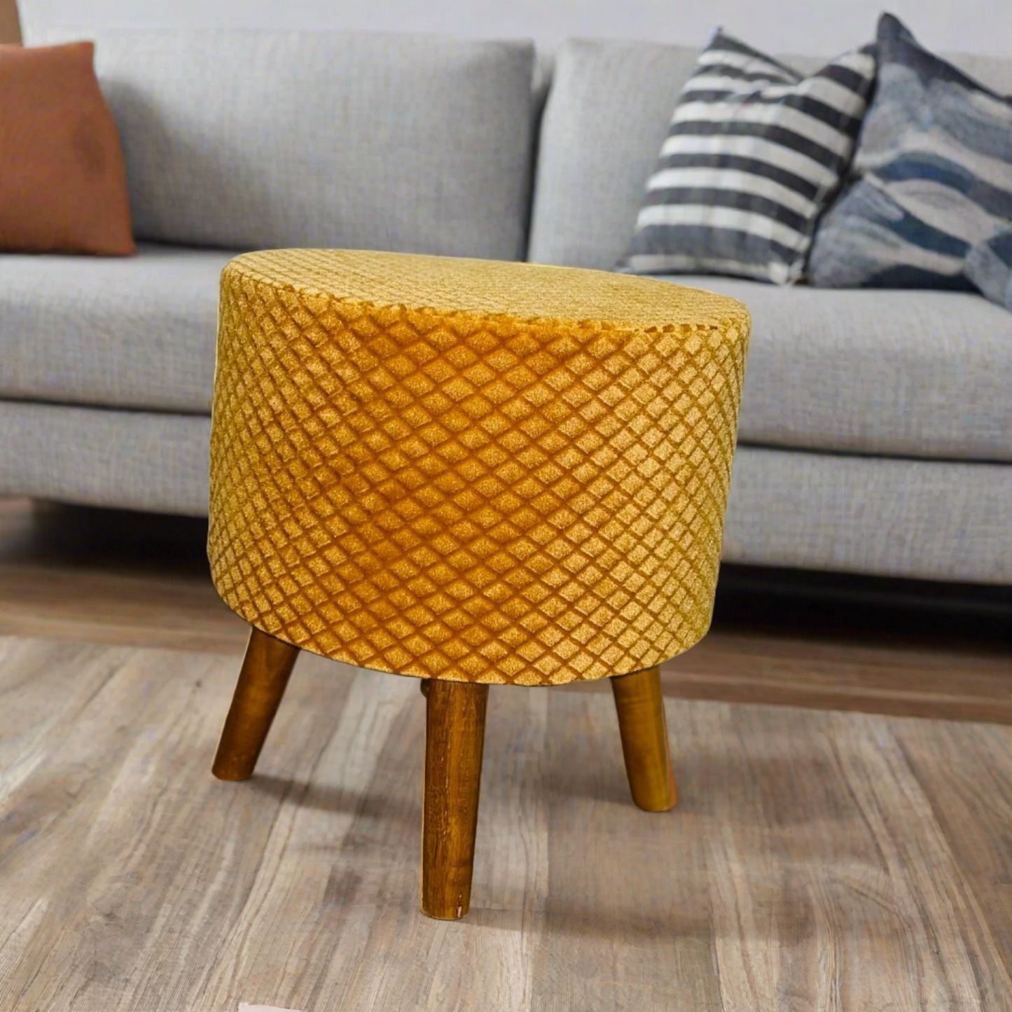 Home Utility Padded Stool/ Ottoman Natural Finish