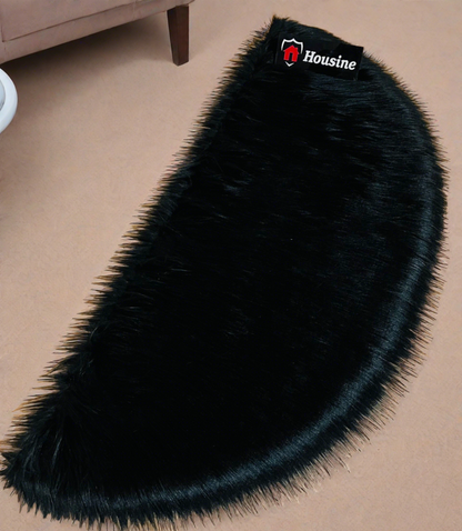 Black D Shape Faux Fur Rug, Luxury Fluffy Mat – 60×150 cm