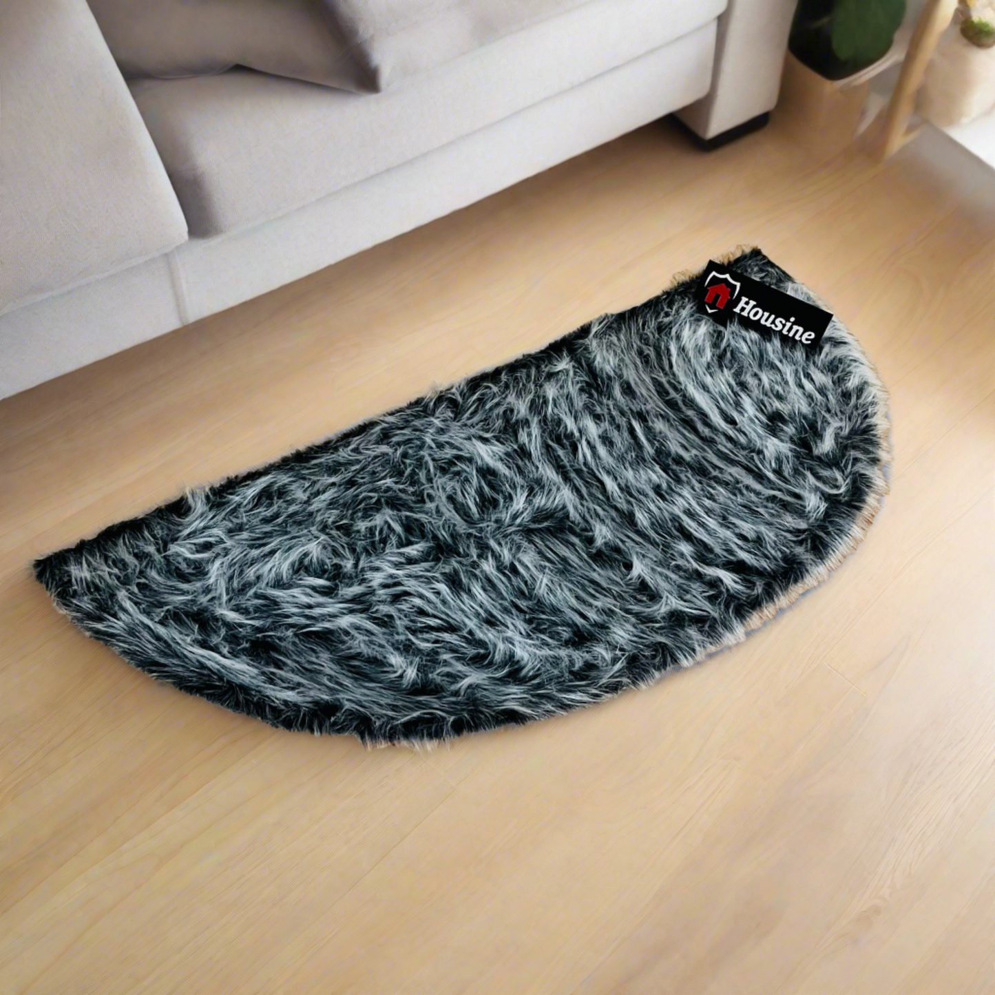 Grey Multi D Shape Faux Fur Rug, Luxury Fluffy Mat – 60×150 cm