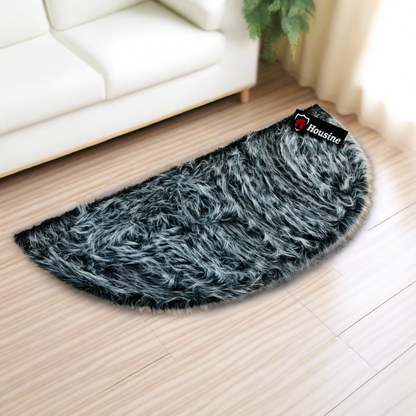 Grey Multi D Shape Faux Fur Rug, Luxury Fluffy Mat – 60×150 cm