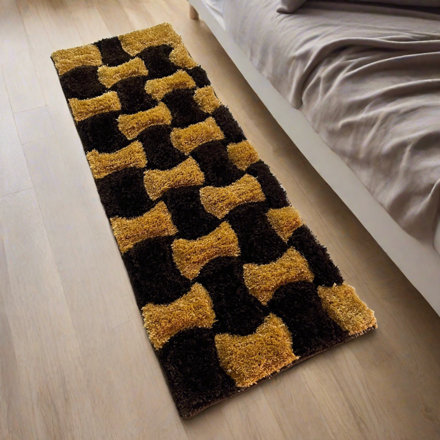 Beige & Coffee Beautiful Soft Shaggy Rug - 2 feet x 6 feet - Bedside Runner