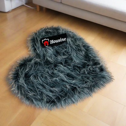 Grey Heart Faux Fur Rug, Luxury Fluffy Mat -(80×80) cm