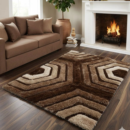 Modern 3D Shag Carpet for Living Room & Bedroom – High-Density Microfiber Accent Floor Mat (Brown Multi)