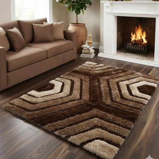 Modern 3D Shag Carpet for Living Room & Bedroom – High-Density Microfiber Accent Floor Mat (Brown Multi)