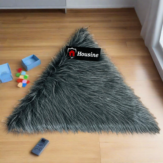 Grey Triangle Faux Fur Rug, Luxury Fluffy Mat -(90×90) cm