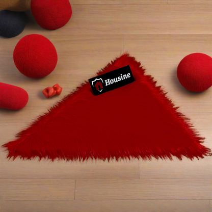 Red Triangle Faux Fur Rug, Luxury Fluffy Mat -(90×90) cm