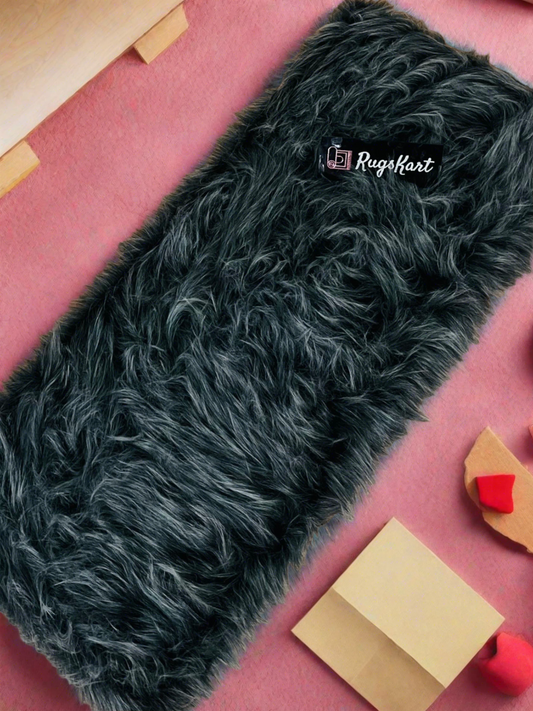Gray Faux Fur Bedside Runner, Luxury Fluffy Mat – 60×150 cm