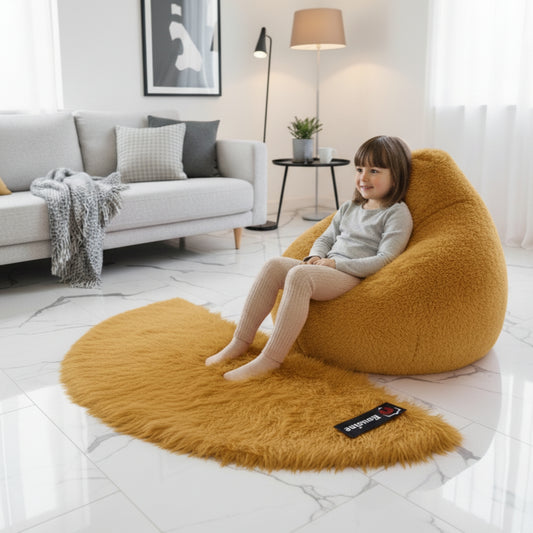 Golden D Shape Faux Fur Rug, Luxury Fluffy Mat – 60×150 cm