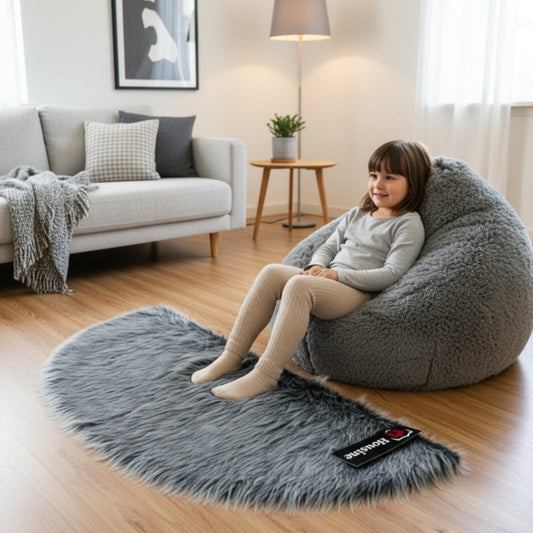 Grey D Shape Faux Fur Rug, Luxury Fluffy Mat – 60×150 cm