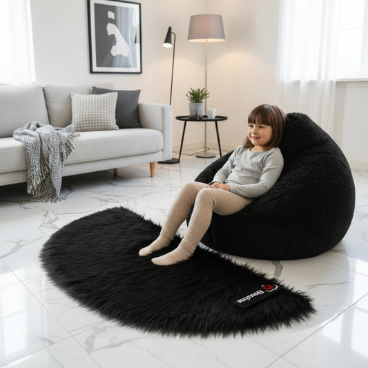 Black D Shape Faux Fur Rug, Luxury Fluffy Mat – 60×150 cm