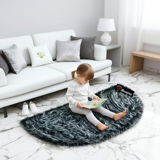 Grey Multi D Shape Faux Fur Rug, Luxury Fluffy Mat – 60×150 cm