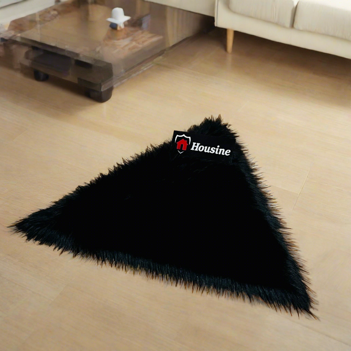 Black Triangle Faux Fur Rug, Luxury Fluffy Mat -(90×90) cm