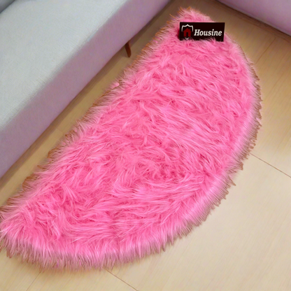 Pink D Shape Faux Fur Rug, Luxury Fluffy Mat – 60×150 cm